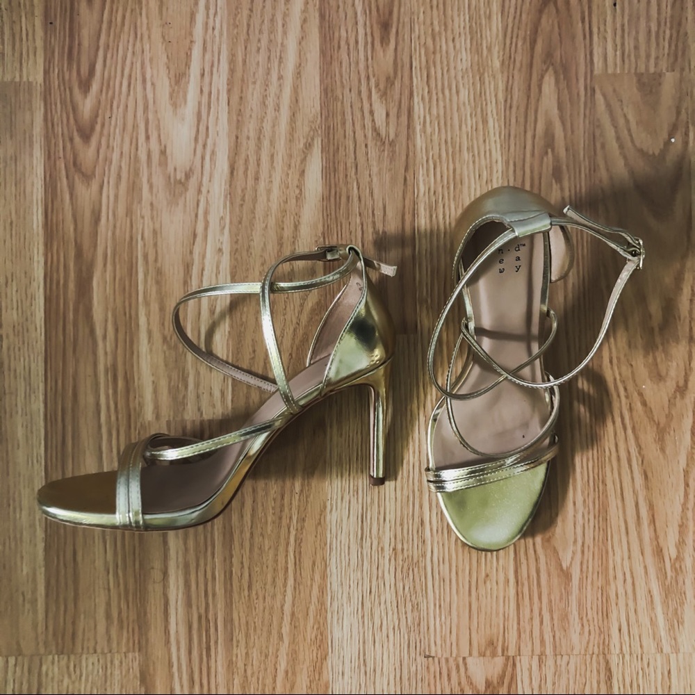 Gold Strappy Stilettos Size 7.5